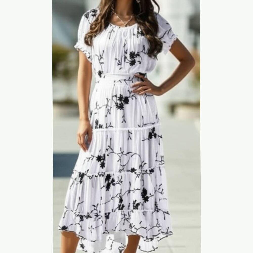 Anthropologie Black and White Floral Dress